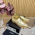 Chanel Women CC Moccasins Laminated Lambskin Metal Gold 3 CM Heel - immagine 3