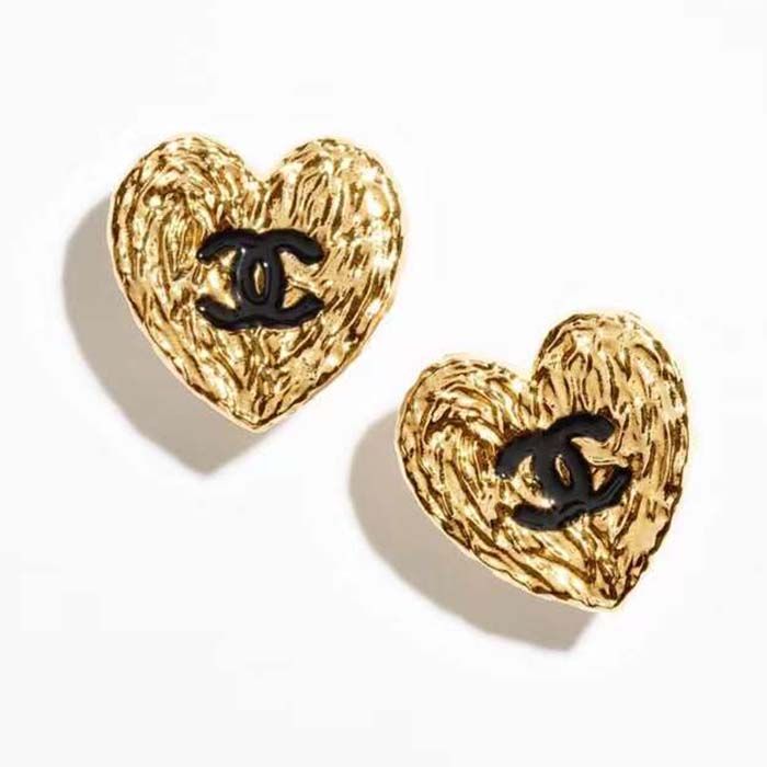 Chanel Women CC Pendant Earrings Black Metal Strass Gold Crystal