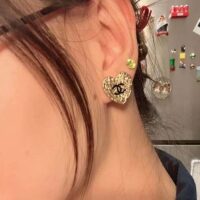 Chanel Women CC Pendant Earrings Black Metal Strass Gold Crystal (3)