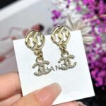 Chanel Women CC Pendant Earrings Metal Resin Strass Gold White Crystal - Image 6