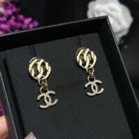 Chanel Women CC Pendant Earrings Metal Resin Strass Gold White Crystal (6)