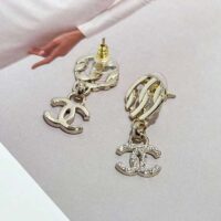 Chanel Women CC Pendant Earrings Metal Resin Strass Gold White Crystal (6)