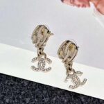 Chanel Women CC Pendant Earrings Metal Resin Strass Gold White Crystal - Image 5