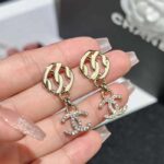 Chanel Women CC Pendant Earrings Metal Resin Strass Gold White Crystal - Image 4