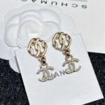 Chanel Women CC Pendant Earrings Metal Resin Strass Gold White Crystal - Image 2