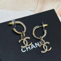 Chanel Women CC Pendant Earrings Metal Strass Gold Crystal (15)