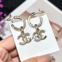 Chanel Women CC Pendant Earrings Metal Strass Gold Crystal (15)
