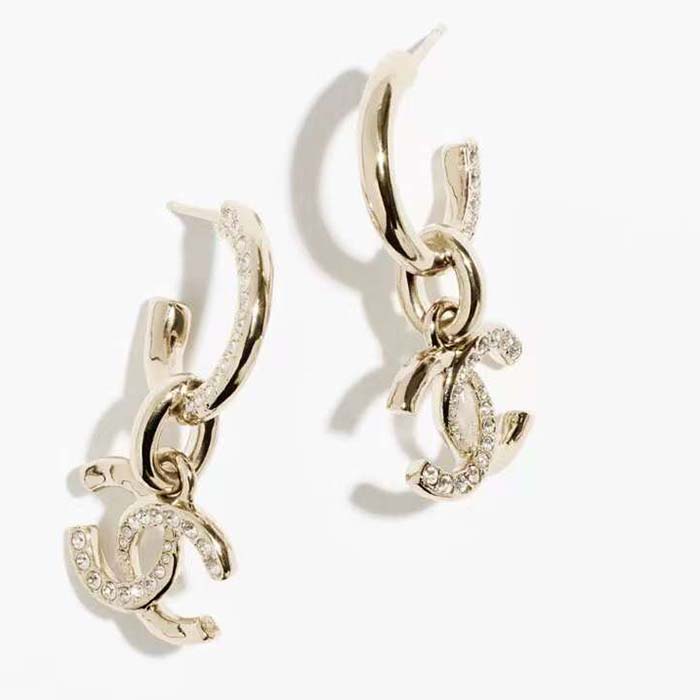 Chanel Women CC Pendant Earrings Metal Strass Gold Crystal