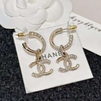 Chanel Women CC Pendant Earrings Metal Strass Gold Crystal (15)