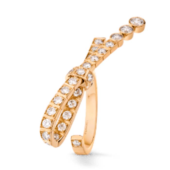 Chanel Women CC Ruban Ring 18K Beige Gold Diamonds