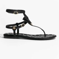 Chanel Women CC Sandals Grosgrain Black 1 CM Heel (2)