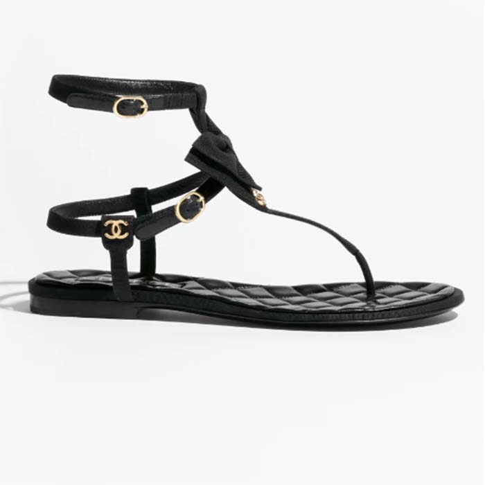 Chanel Women CC Sandals Grosgrain Black 1 CM Heel