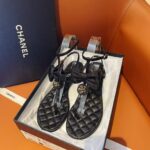 Chanel Women CC Sandals Grosgrain Black 1 CM Heel - Bild 6