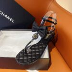 Chanel Women CC Sandals Grosgrain Black 1 CM Heel - Bild 7