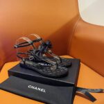 Chanel Women CC Sandals Grosgrain Black 1 CM Heel - Bild 4