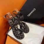 Chanel Women CC Sandals Grosgrain Black 1 CM Heel - Bild 10