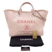 Chanel Women CC Shopping Bag Canvas Leather Mixed Fibers Pink (11)