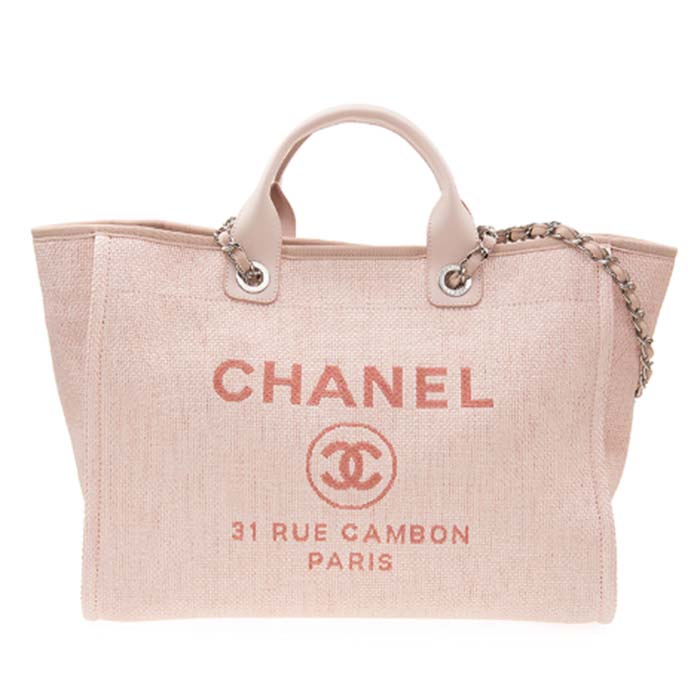 Chanel Women CC Shopping Bag Canvas Leather Mixed Fibers Pink
