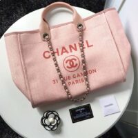 Chanel Women CC Shopping Bag Canvas Leather Mixed Fibers Pink (11)