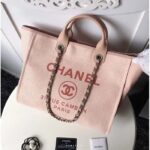 Chanel Women CC Shopping Bag Canvas Leather Mixed Fibers Pink - Imagen 4
