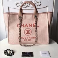 Chanel Women CC Shopping Bag Canvas Leather Mixed Fibers Pink (11)