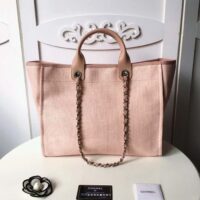 Chanel Women CC Shopping Bag Canvas Leather Mixed Fibers Pink (11)