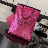 Chanel Women CC Shopping Bag Sequins Black Metal Dark Pink Black (5)