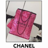 Chanel Women CC Shopping Bag Sequins Black Metal Dark Pink Black (5)