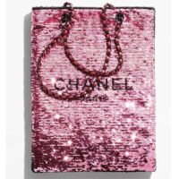 Chanel Women CC Shopping Bag Sequins Black Metal Dark Pink Black (5)