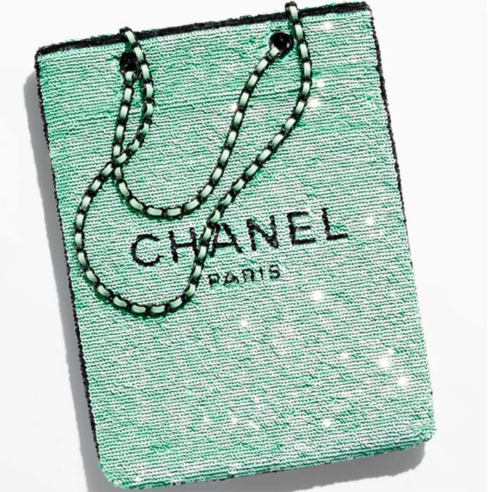 Chanel Women CC Shopping Bag Sequins Black Metal Green Black