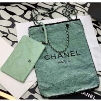 Chanel Women CC Shopping Bag Sequins Black Metal Green Black (10)