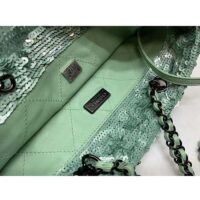 Chanel Women CC Shopping Bag Sequins Black Metal Green Black (10)