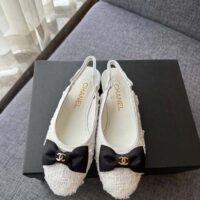 Chanel Women CC Slingbacks Embroidery Strass Lambskin White 1.5 CM Heel