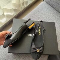 Chanel Women CC Slingbacks Fabric Lambskin Grosgrain Black 1.5 CM Heel