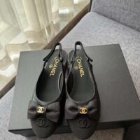Chanel Women CC Slingbacks Fabric Lambskin Grosgrain Black 1.5 CM Heel