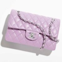 Chanel Women CC Small Classic Handbag Shiny Grained Calfskin Metal Lilac (6)