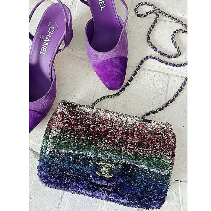 Chanel Women CC Small Flap Bag Gradient Sequins Gold-Tone Metal Multicolor