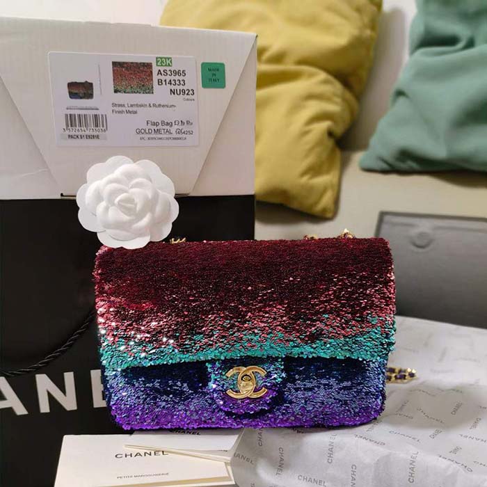 Chanel Women CC Small Flap Bag Gradient Sequins Gold-Tone Metal Multicolor