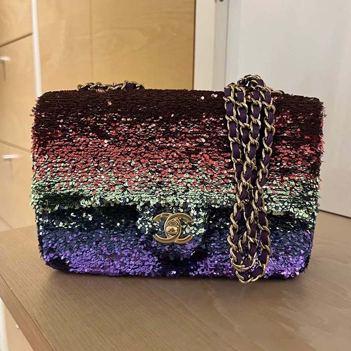 Chanel Women CC Small Flap Bag Gradient Sequins Gold-Tone Metal Multicolor