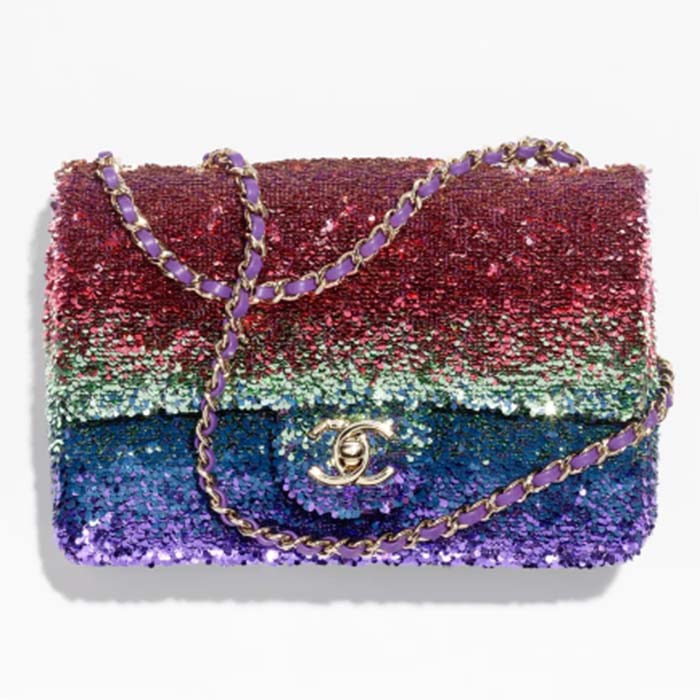 Chanel Women CC Small Flap Bag Gradient Sequins Gold-Tone Metal Multicolor