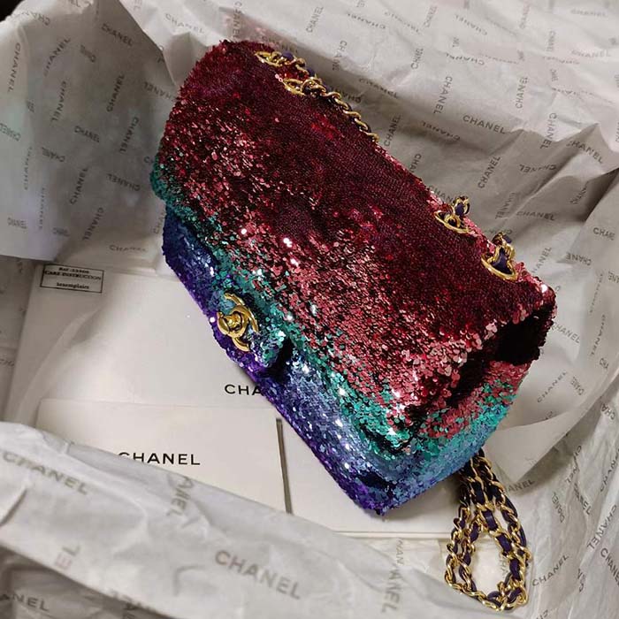 Chanel Women CC Small Flap Bag Gradient Sequins Gold-Tone Metal Multicolor