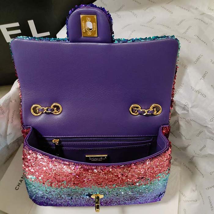 Chanel Women CC Small Flap Bag Gradient Sequins Gold-Tone Metal Multicolor