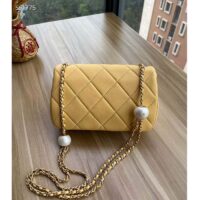 Chanel Women CC Small Flap Bag Pearly Lambskin Imitation Pearls Yellow (7)