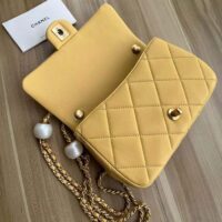 Chanel Women CC Small Flap Bag Pearly Lambskin Imitation Pearls Yellow (7)