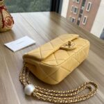Chanel Women CC Small Flap Bag Pearly Lambskin Imitation Pearls Yellow - Image 5