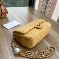 Chanel Women CC Small Flap Bag Pearly Lambskin Imitation Pearls Yellow (7)