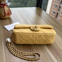 Chanel Women CC Small Flap Bag Pearly Lambskin Imitation Pearls Yellow (7)