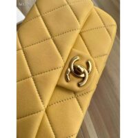 Chanel Women CC Small Flap Bag Pearly Lambskin Imitation Pearls Yellow (7)