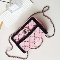 Chanel Women CC Small Flap Bag Sequins Black Metal Pink Black (5)