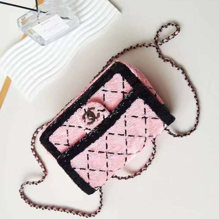 Chanel Women CC Small Flap Bag Sequins Black Metal Pink Black